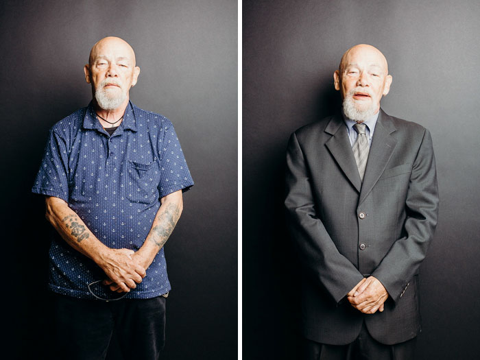 Мужчины до и после того как они надели костюм, Кристофер Шафер и его сын Сет