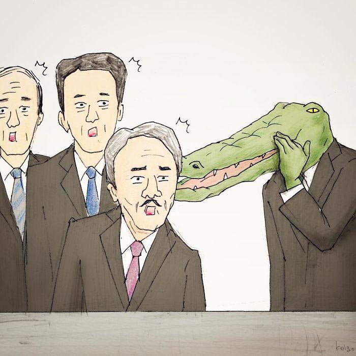 повседневные проблемы крокодилов, что если бы крокодилы жили среди людей, иллюстратор Кейго, Keigo