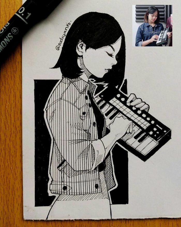  иллюстратор нарисовал настоящих людей как мультяшек, иллюстратор нарисовал настоящих людей как персонажей аниме, иллюстратор руди 