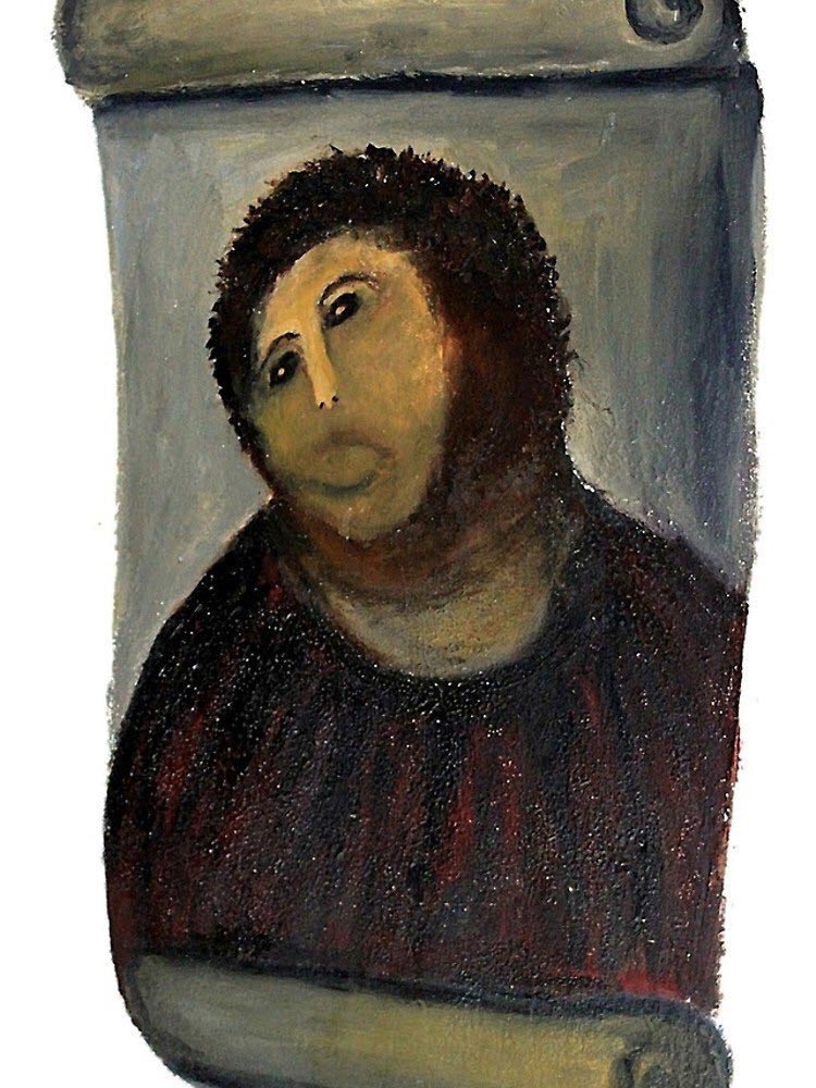 Художник-любитель хотел отреставрировать древнюю статую Иисуса, но у него получилось это неудачная реставрация скульптуры, реставрация скульптуры, смешная реставрация, неудачная реставрация