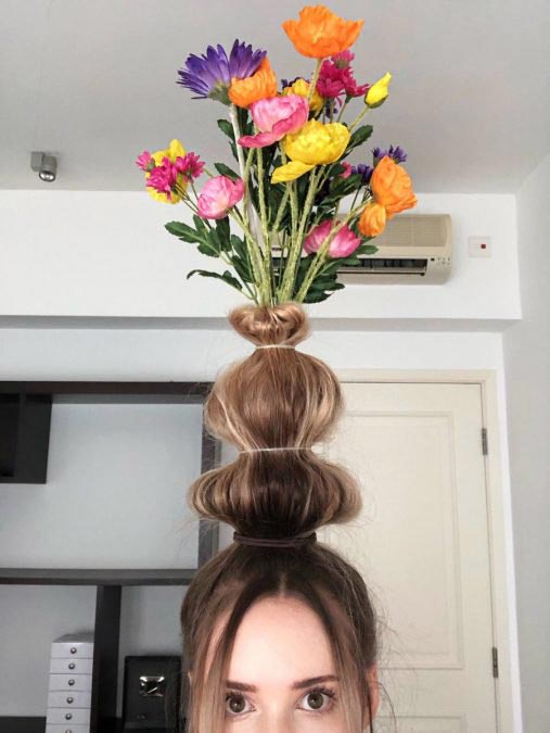 Волосы в виде цветочной вазы, flower vase hair, Тейлор Р, Taylor R