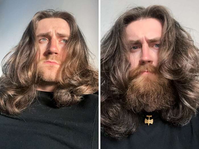 мужчина с бородой и без