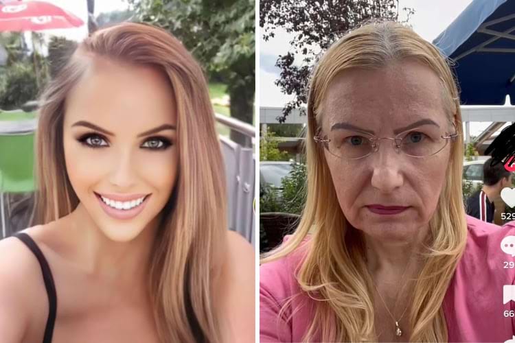 женщина с фотошопом и фильтрами и без