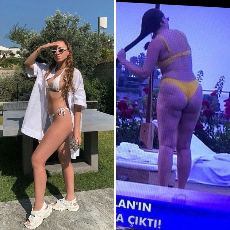 женщина с фотошопом и фильтрами и без