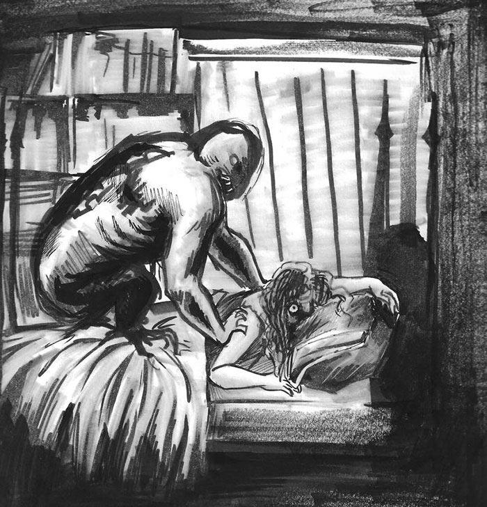 Паралич сна, ночные кошмары и галлюцинации в 25 тёмных иллюстрациях.