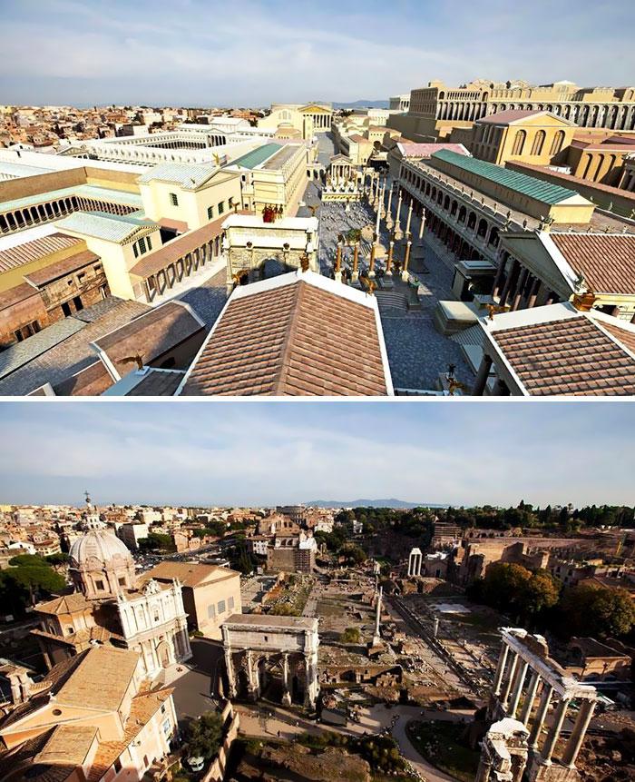 Как древние здания Рима выглядели раньше, и как они выглядят сейчас