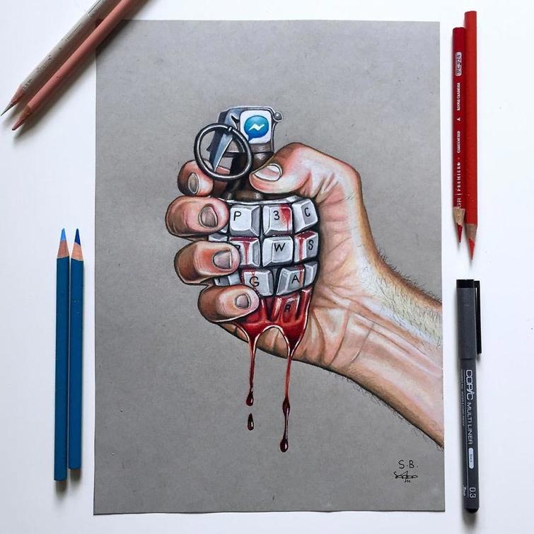 Художник критикует современное общество и его технологии, Сэм Бейли, Sam Bailey