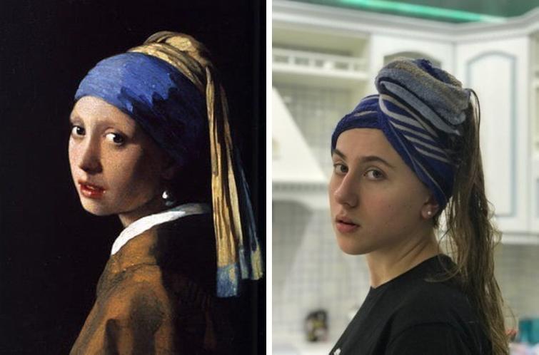 Я художник, я так вижу: люди воссоздают великие картины, используя лишь свою фантазию люди воссоздают великие картины, Сфоткай типа Рембрандт.