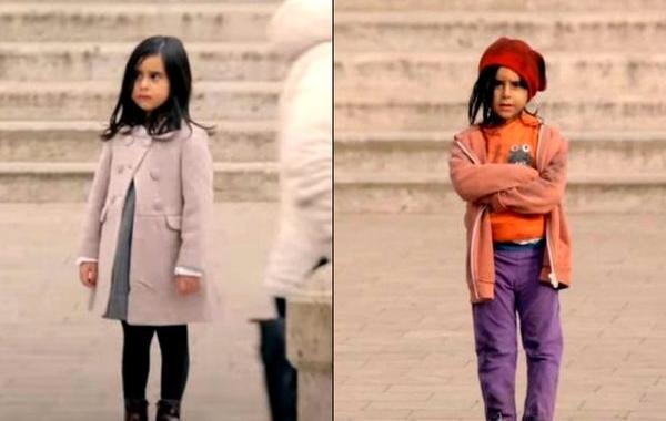 социальный эксперимент ЮНИСЕФ, реакция людей на девочку в разной одежде