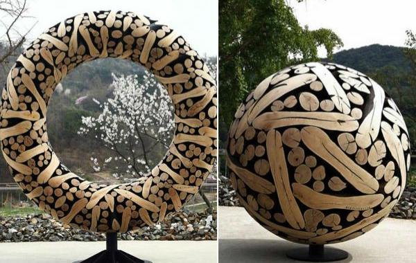 Ли Чжэ-Хайо, Lee Jae-Hyo, скульптуры их брёвен, удовлетворяющие деревянные скульптуры