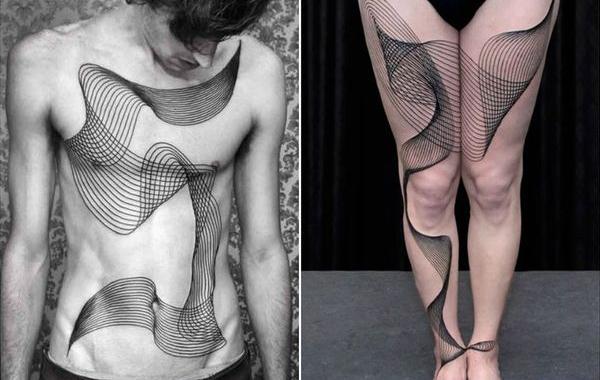 изящные татуировки превращающие тело в оптическую иллюзию, геометрические татуировки