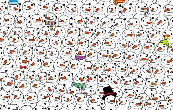 панда среди снеговиков, найти панду на картинке