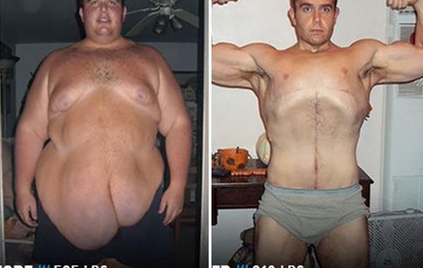 Люди похудели спортивное тело, похудели и накачали мускулы, из толстого в накаченного, жир в мышцы