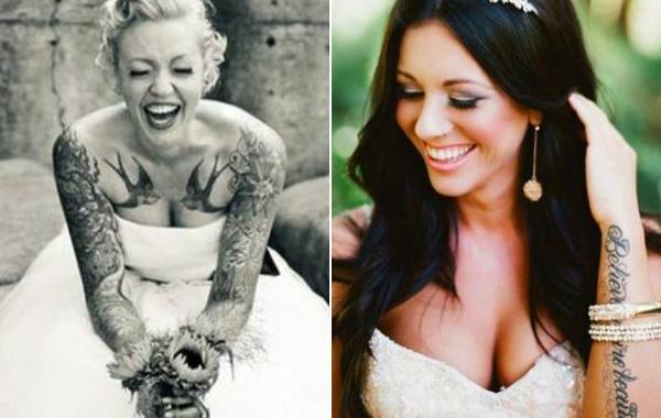 невесты с татуировками, татуированные невесты, татуировки и свадебные платья