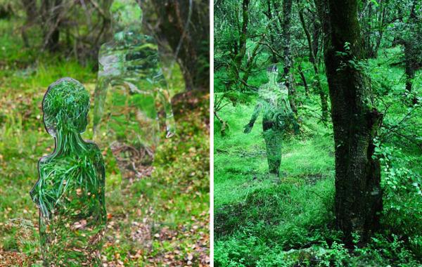 Призрачные стражи леса, скульптуры в лесу, стекло