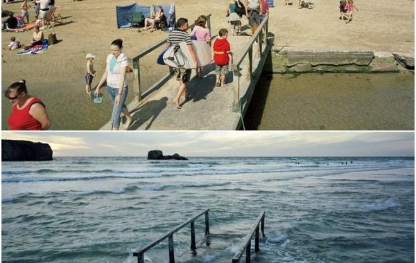 Радикальная разница между фотографиями берегов во время приливов и во время отливов