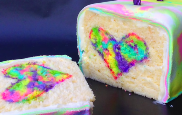 радужный кекс с сюрпризом, Rainbow Tie-Dye Surprise Cake, кекс радуга