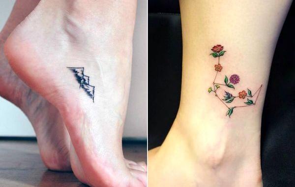 крошечные тату на ногах, маленькие татуировки