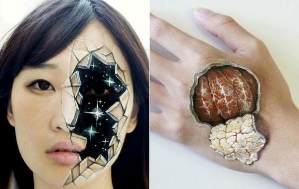 галлюциногенный бодиарт, бодиарт иллюзии, Хикару Чо, Hikaru Cho, оптические иллюзии бодиарт