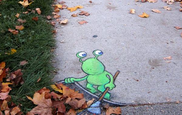 Дэвид Зинн, David Zinn, иллюстратор оживляет улицы рисунками