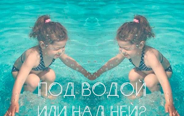 девочка под водой или над водой, девочка прыгнула в воду или под водой
