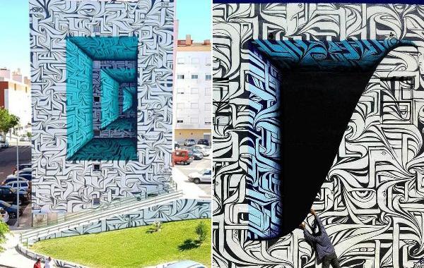граффити оптические иллюзии, граффити портал в параллельную вселенную, Фыекщ