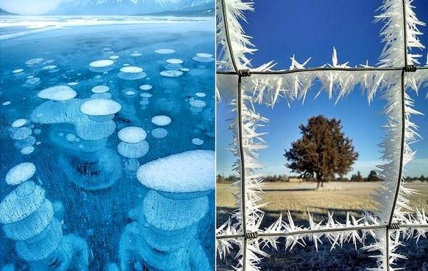 Ледяные скульптуры, снежные узоры, красивый лёд