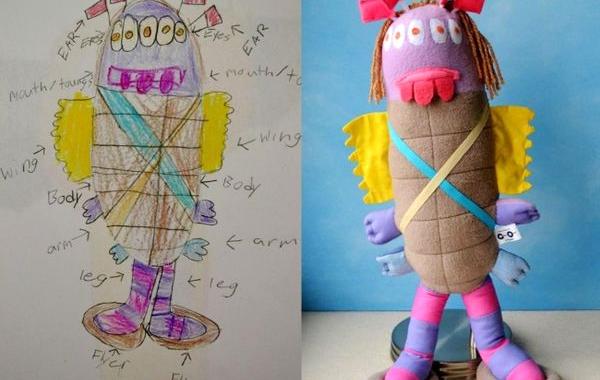 игрушки по мотивам детских рисунков, игрушки сшитые по рисункам детей