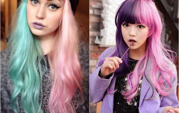 Split hair, волосы двойное корашивание, волосы окрашены наполовину, креативное окрашивание