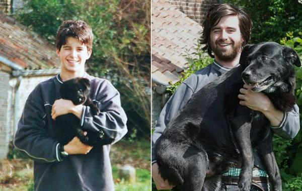 Парень воссоздал старое фото со своей собакой, Гордон Делакруа