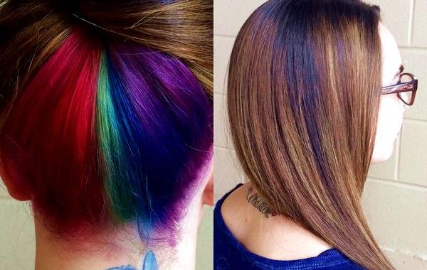 Скрытая радуга в волосах, радуга в волосах, радужные волосы