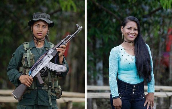 Женщины из колумбийской оппозиции, женщины из ФАРК, женщины в форме и в обычной одежде