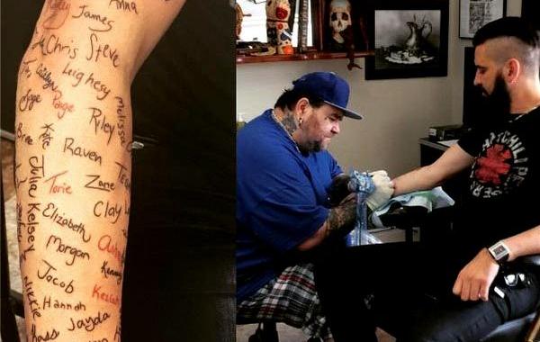 набил на руке более 120 имен из предсмертных записок, Робб Нэш, Robb Nash, тату на руке имена из предсмертных записок