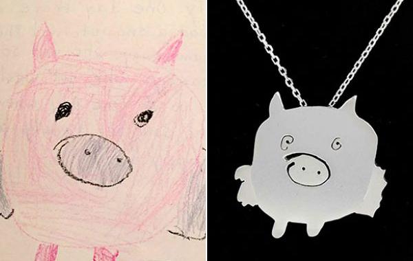 детские каракули в ювелирные изделия, детские рисунки в ювелирные изделия, детские каракули украшения