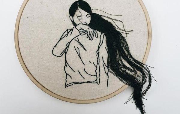 вышитые портреты девушек, портреты девушек с объёмными 3D-волосами, Шина Лиам, Sheena Liam