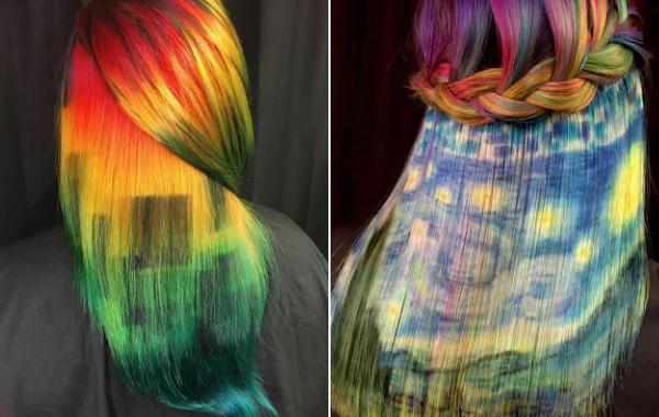 Урсула Гофф, Ursula Goff, произведения искусства на волосах, картины на волосах