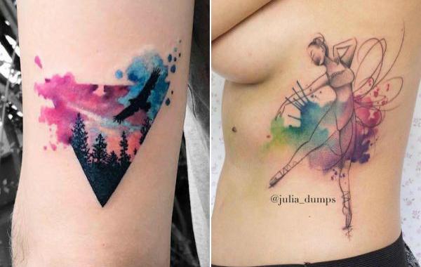 акварельные татуировки, тату в стиле акварель