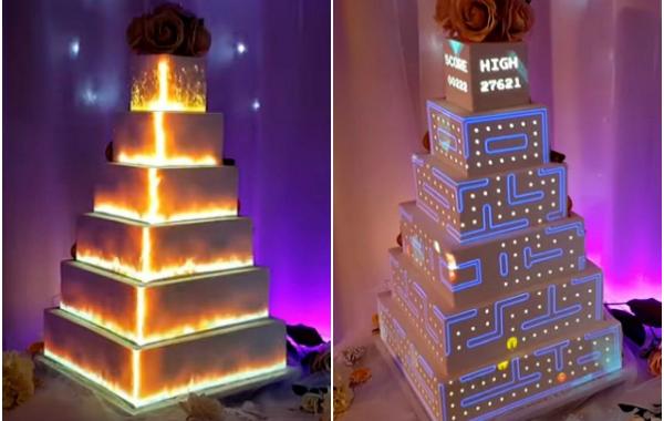 Световое шоу на свадебном торте , проекция на свадебном торте