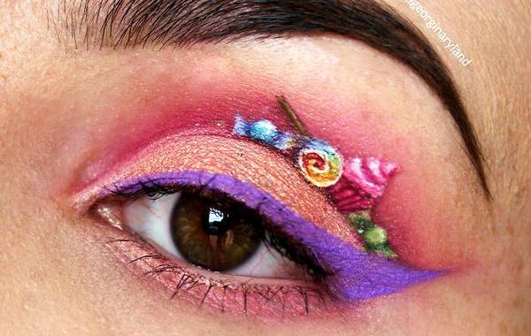 Визажист рисует мини-шедевры на своих веках, крохотные картины на глазах, Джорджина Риланд