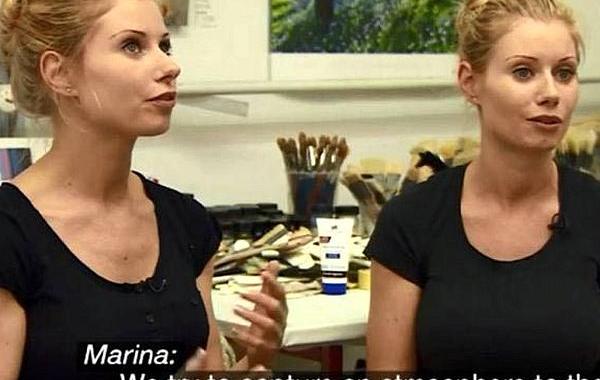 Marina and Irina Fabrizio, Марина и Ирина Фабрицио, художницы близнецы, художницы близнецы рисуют ту ж картину, художницы близнецы рисуют не говоря ни слова
