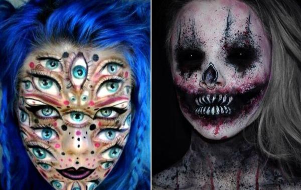 жуткий макияж, страшный макияж, пугающий макияж