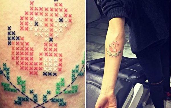  Eva Krbdk, татуировки крестиком, тату под вышивку, татуировка вышивка крестиком