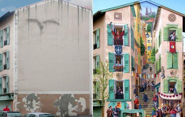 разукрашенные дома, Французский художник разукрашивает стены домов, Патрик Коммеси, Patrick Commecy