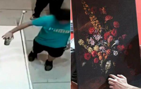 мальчик сделал дыру в картине, мальчик оступился сделал дыру в картине, мальчик дыра в картине 1,5 млн долларов