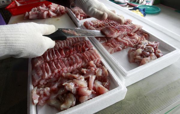 ""Hongeohoe" - корейский деликатес из мяса тухлого ската" - корейский деликатес из мяса тухлого ската