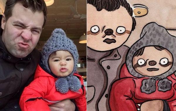 Художник берет фотографии случайных людей с Facebook и превращает их в ленивцев