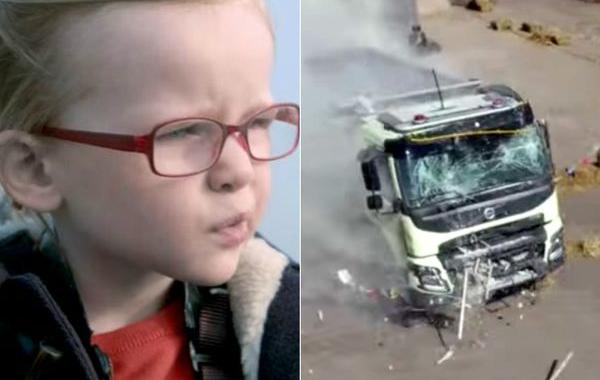 4-летняя девочка управляла самосвалом, девочка управляла самосвалом пуль управления, девочка грузовик Volvo, испытания Volvo FMX