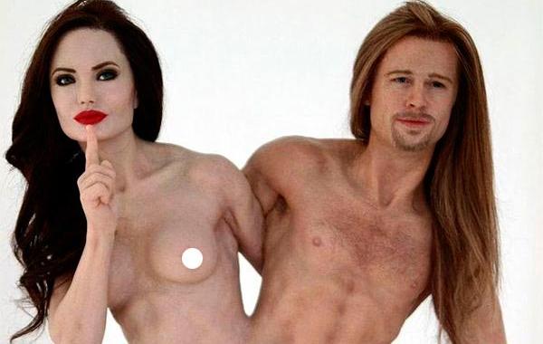 Восковая фигура Брэда Питта и Анджелины Джоли, Брэд Питт  Анджелина Джоли обнаженные сиамские близнецы