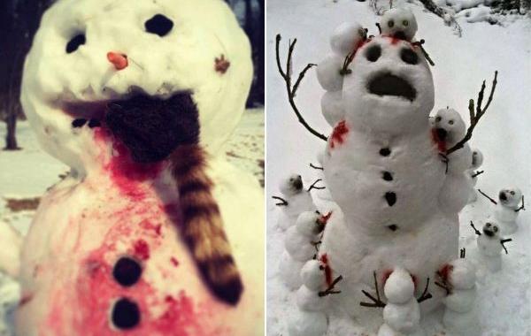 Жуткие снеговики, снеговики из страшных комаров, пугающие снеговики