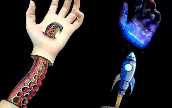 Лиша Симпсон, Lisha Simpson, бодиарт оптические иллюзии, бодиарт рука и краски